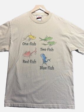 Dr Seuss One Fish Two Fish Red Fish Blue Fish Graphic Tee Mens L, 2001, Vintage